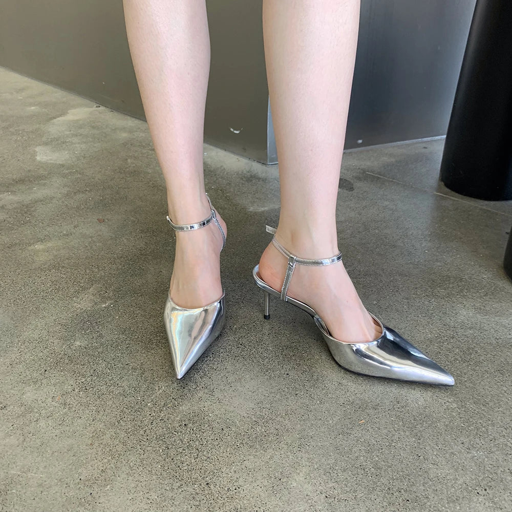 LBSFY  -  Gold Black Silver White Women Sandals Pointed Toe Summer Dress Shoes Thin High Heels Ankle Strap Sexy Party Gladiator Slides 39