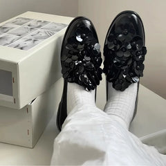 LBSFY  -  High Quality Thick Heeled Casual Shoes for Women Korean Style Fashion Shallow Mouth Flower Women Shoes Zapatos De Mujer 2024