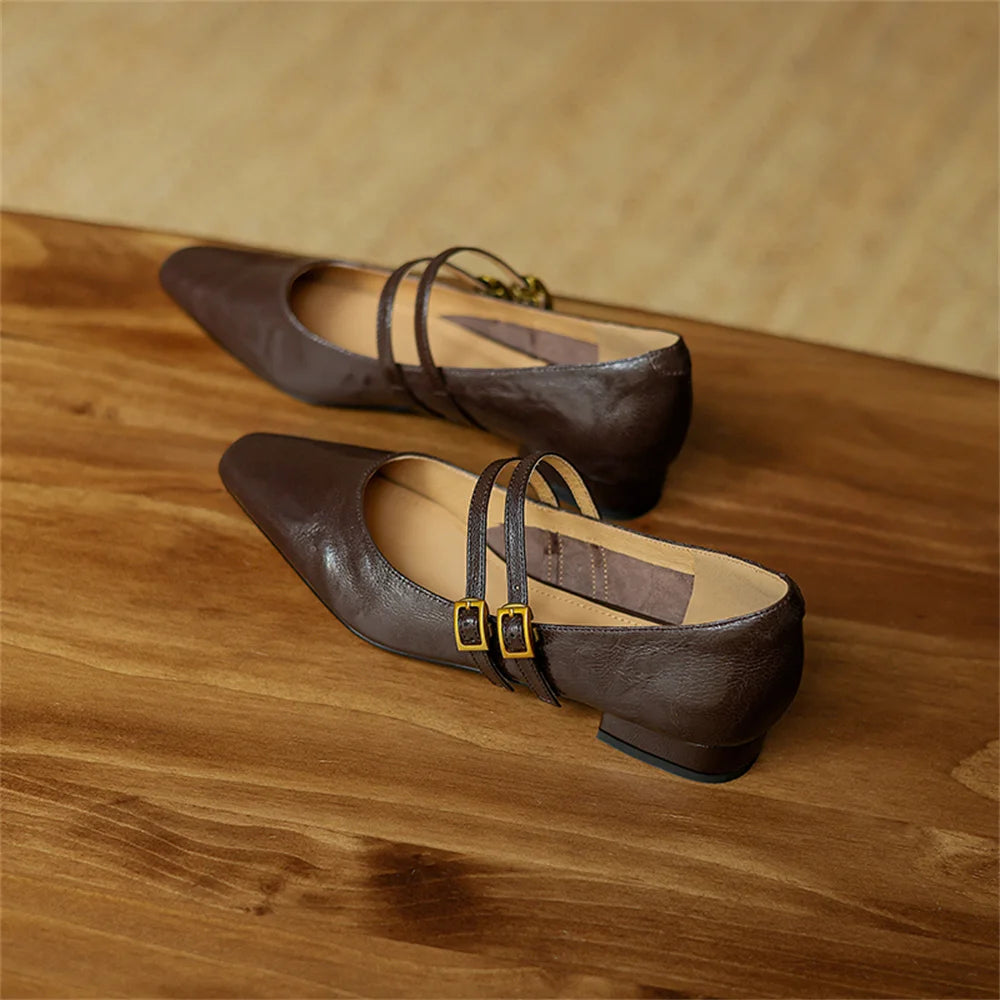 LBSFY  -  Luxury Sheepskin Leather Thick Heels Pumps For Women Elegant Mary Jane Buckle Fashion Party Wedding Shoes Woman Pumps