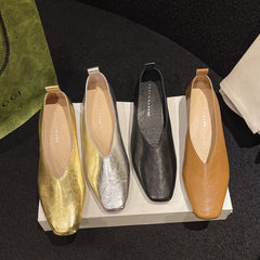 LBSFY -Fashion Women's Loafers Leather Luxury Shoes Grade Silver Heels Gold Pumps Square Toe Elegant Mary Janes Shoes Women Single Shoe