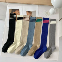 Lbsfy Cotton Women Stockings Japanese Fashion Striped Knee Socks Stockings Women College Style School Students Long Socks Stockings