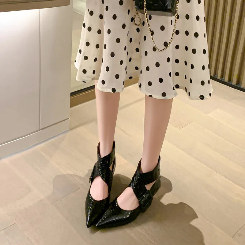 LBSFY  -  Fashion Pumps New High Quality Real Leather Super Cool Pointed Belt Buckle High Heels Street Hot Girls Modern Women Shoes