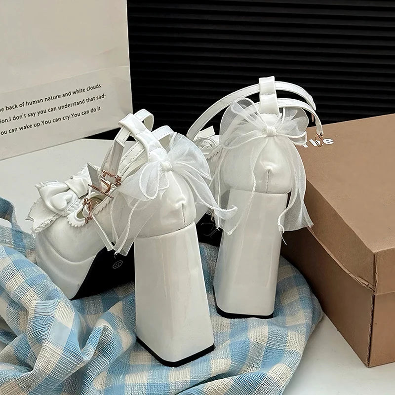 LBSFY -Platform High Heel Women's Mary Jane Shoes Fashion Butterfly-knot Shoes Spring Autumn Wedding Party Shoes