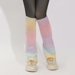 Lbsfy 1 Pair Women Retro Rainbow Gradient Pattern Leg Cover, Flared Slouch Knee High Knitted Leg Warmers, Women's Stockings & Hosiery