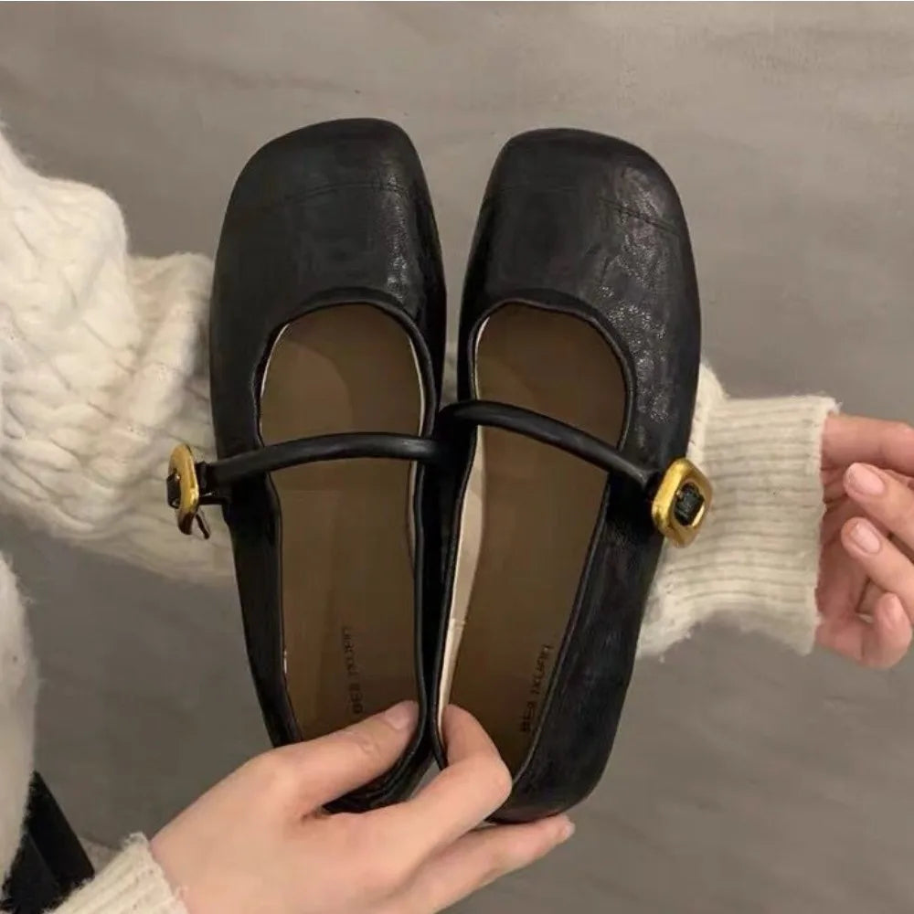 LBSFY -Flat Shoes for Women's 2025 Spring New Style French Retro Versatile Square Toe Shallow Mouth Pumps for Women Mary Jane Shoes