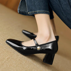 LBSFY  -  Size 34-42 Square-headed High-heeled Shoes For Women 5cm Block Heeled Shoes Mary Jane Shoes