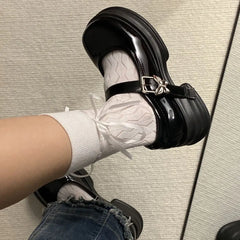 LBSFY -Lovely Girl Lolita Mary Janes,Female Students Mid Heels Butterfly Buckle Elevator Shoes