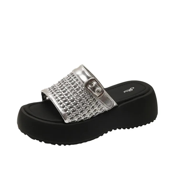 LBSFY -Women's Thick Bottom Woven Hollow Summer Sandals Fashionable Beach Slippers Rubber Sole Polyurethane Upper And Liner