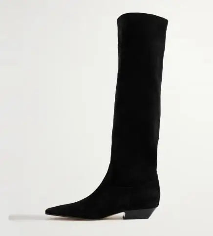 LBSFY  -  Small Size 32 New Women Khaki Brown Black Cow Suede 3 CM Heels Square Toe Concise Knee High Boots Female Leisure Long Boots