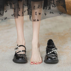 LBSFY  -  Size 33-39 Platform Mary Jane Women's Shoes 2024 Summer Patent Leather Pearls Chain Loafers Shoes