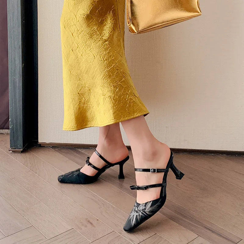 LBSFY  -  Fashion Sandals Women's New High Quality Chinese Style High Heel Muller Shoes Modern Slippers Banquet Dress