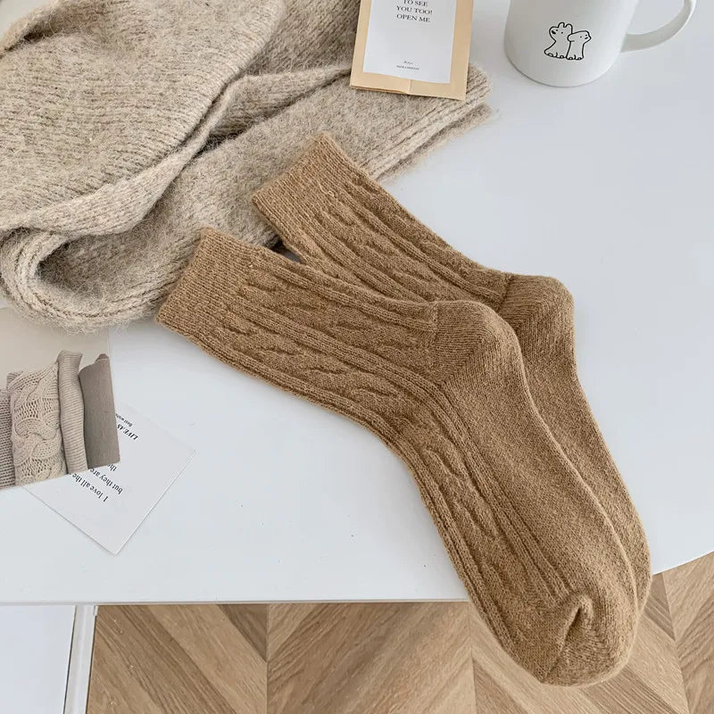 Lbsfy Thick Cashmere Socks Warm Winter Luxury Women Wool Casual Japanese Fashion Solid Color Comfortable Home Sock Long High Quality