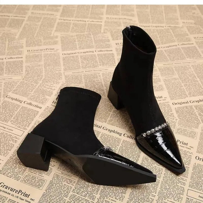 LBSFY -Pointed Toe Women Snow Ankle Boots High Heels Sexy Shoes Chunky Designer Chelsea Boots Winter New Trend Goth Botas De Mujer