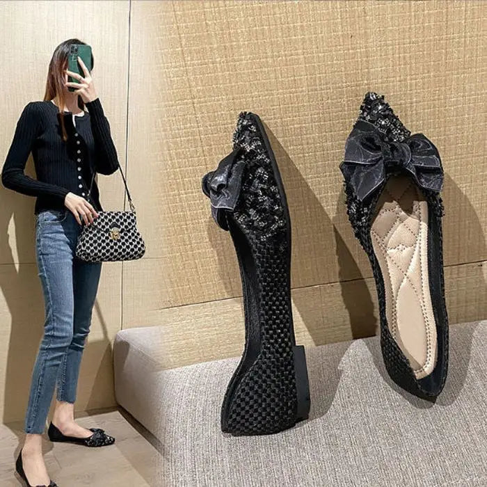 LBSFY -Sequins Wedding Bride Shoe 2025 Trend Pointed Toe With Bow Slip-on Shoes for Women Quick Delivery Y2k Fashion Summer Woman Flats