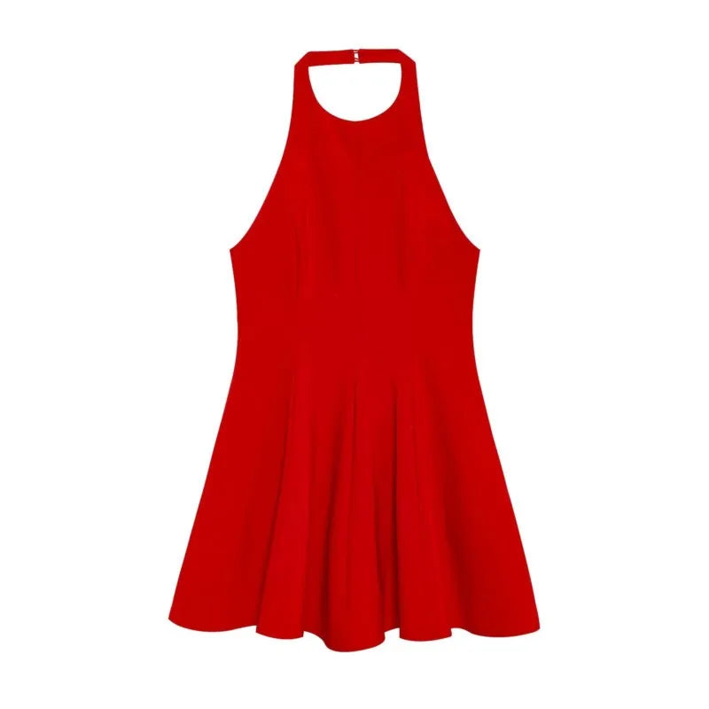 LBSFY -Versatile Halter Neck Backless Short Dress New A-line Zipper Solid Color Yellow Party Dress Fashion Vestidos Woman Clothing