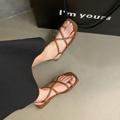 LBSFY  -  Clip Toe Women Sandals Narrow Band Hollow Sexy Summer Dress Shoes Flat Heels Back Strap Fashion Outside Mules Shoes Woman 35-39