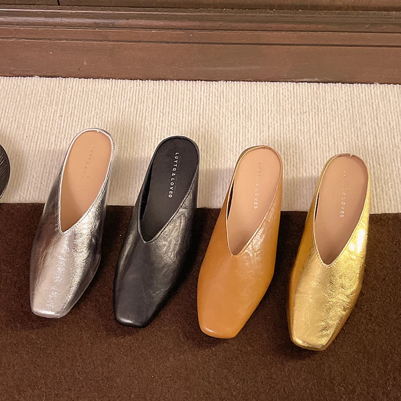 LBSFY -Summers New Style Women Slippers Square Toe Elegant Sandals Women Luxury Designer Shoes Comfortable Slip on Slipper Slides Women