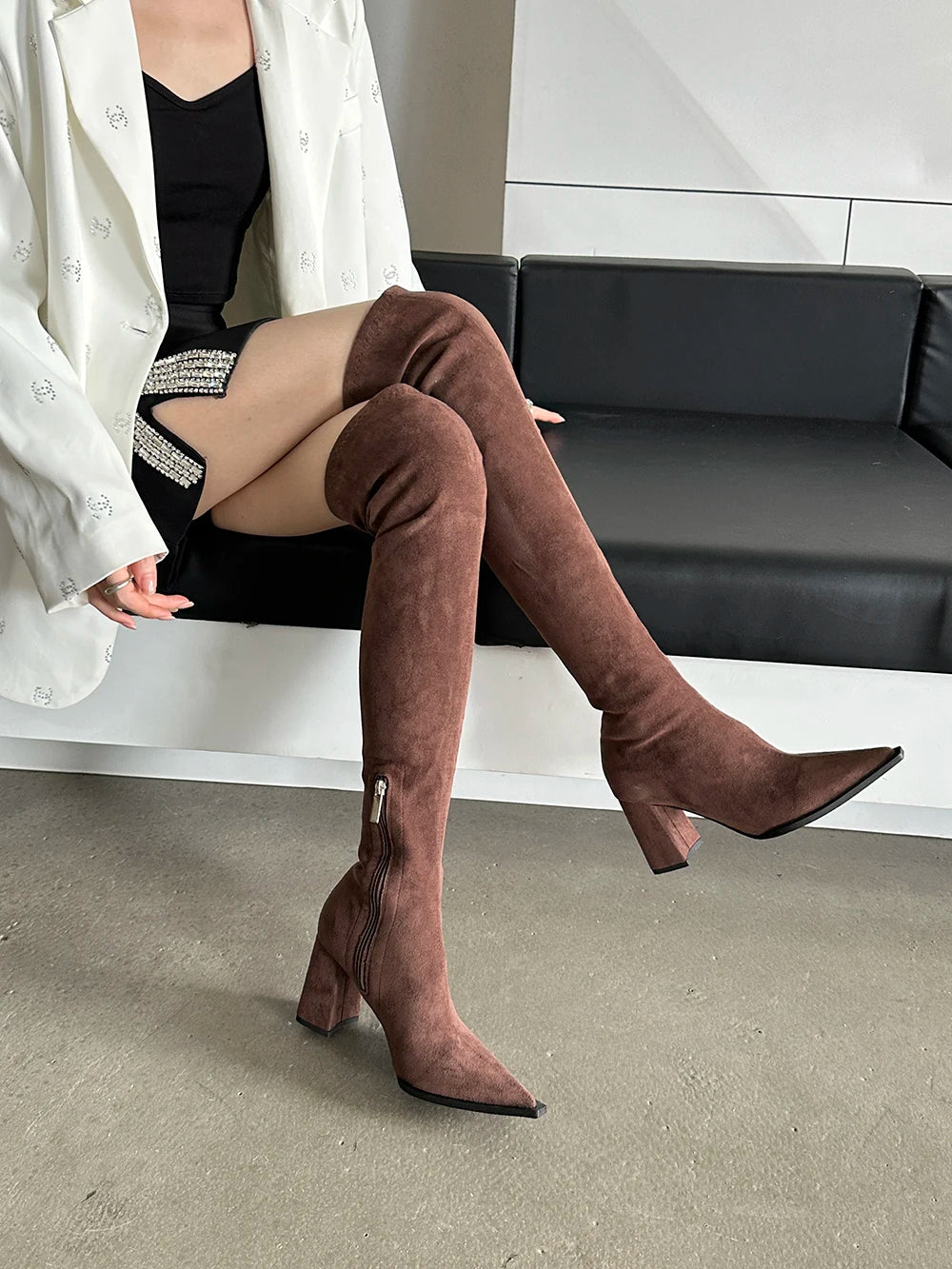 LBSFY  -  Fashion Women Sock Stretch Boots Over The Knee Booties High Heels Sexy Autumn Spring Slip On Dress Shoes Woman Size 35-40 Rose