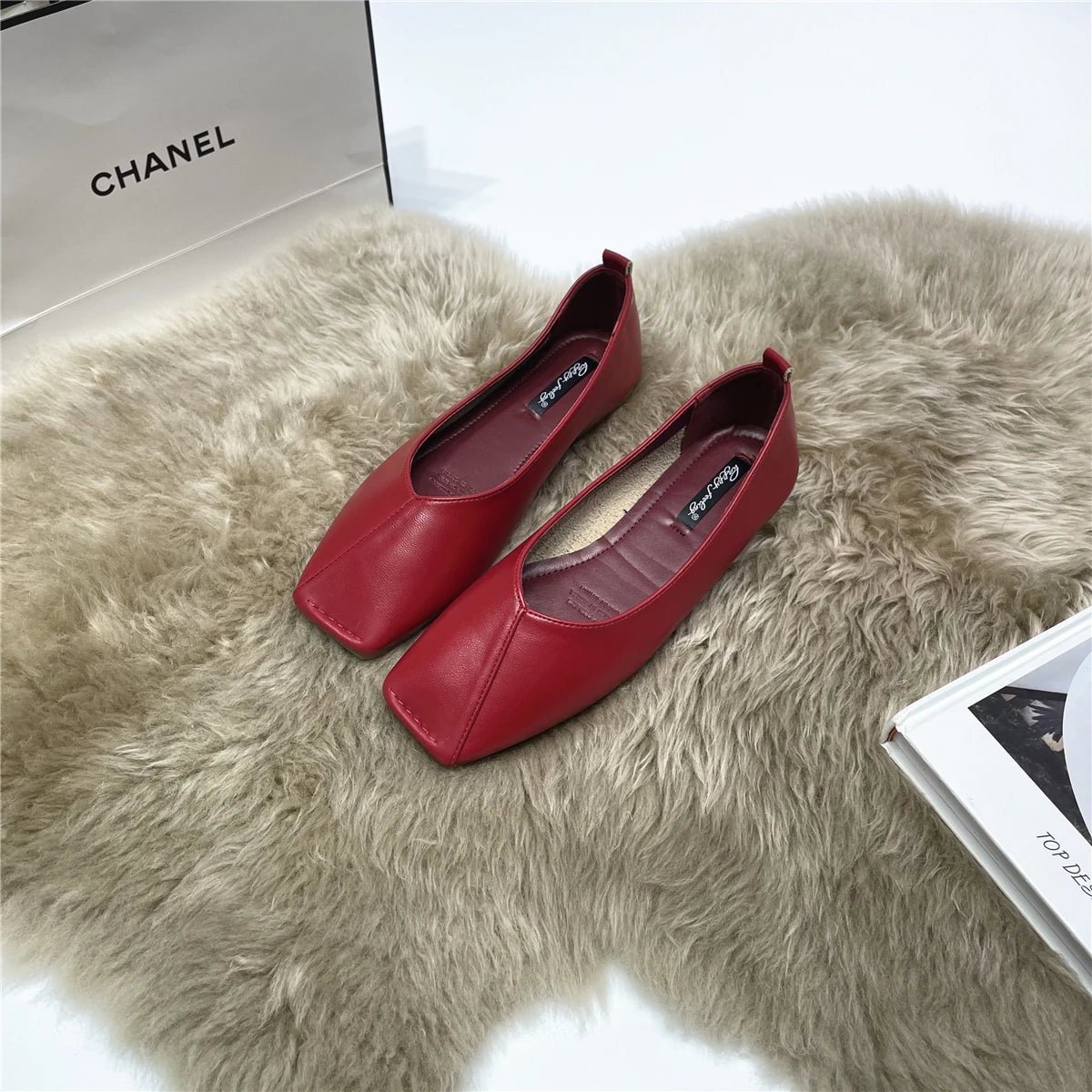 LBSFY -Women Flats New Slip On Flat Loafers Patchwork Square Toe Shallow Ballet Shoes knitting Casual Flat Shoes Ballerina