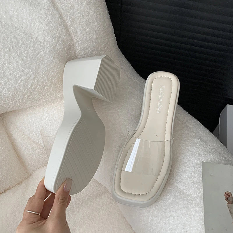 LBSFY  -  Design PVC Transparent Open Toe Woman Slippers Fashion Platform Thick High Heel Ladies Shoes Zapatillas De Mujer