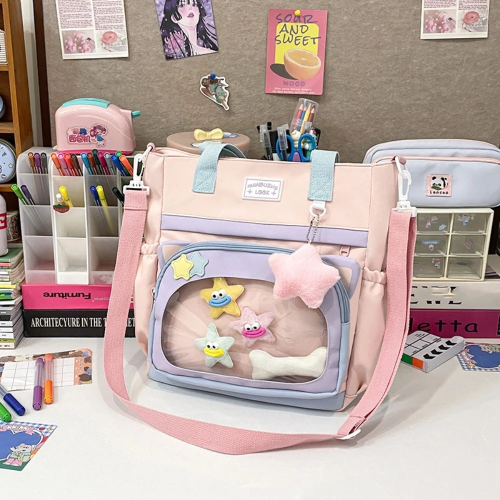 LBSFY -Fashion Japanese Style Transparent Itabag Large Capacity Pvc JK Shoulder Bag Casual Harajuku Canvas Tote Bag Girls