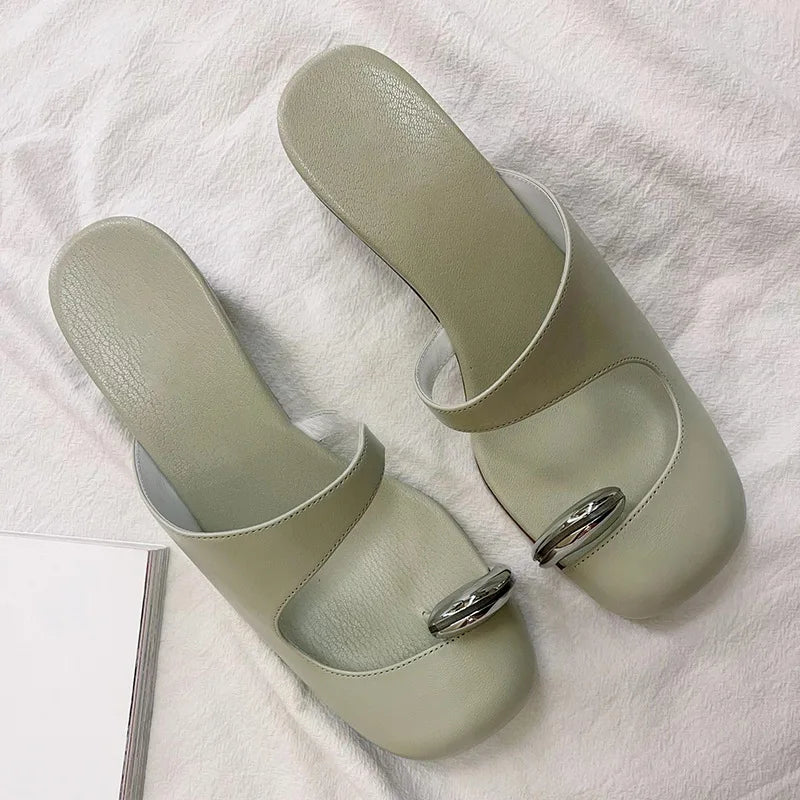 LBSFY  -  Metal Set Toe Wedge Slippers for Girls Baotou Slippers Women's New Casual Slippers Sandalias De Mujer Verano 2024 Zapatos