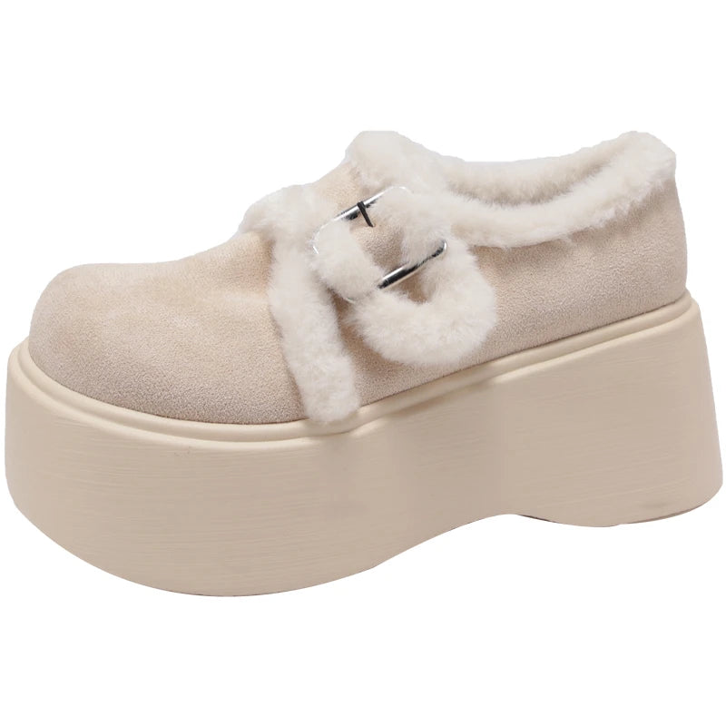 LBSFY  -  Winter Warm Fur Women Mary Jane Shoes Fashion Slip On Shoes Concise Platform Flats Cotton Shoes