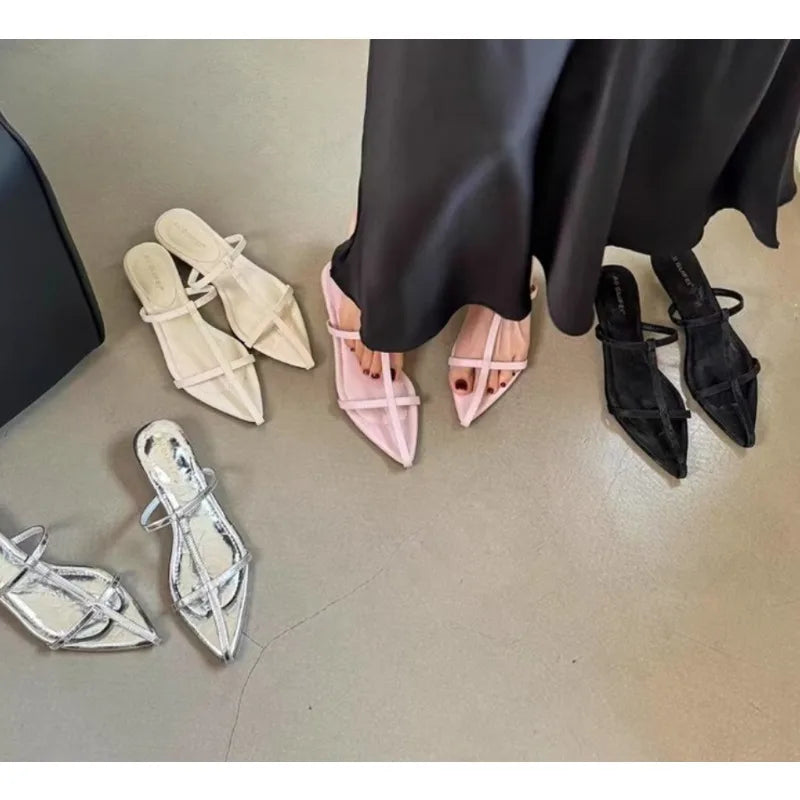 LBSFY -New Style Women's Shoes Narrow Band Heels Women Sandals Fashionable Pointed Toe Toe Jump Pump Stripper Party Women's Slippers