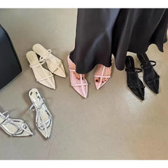 LBSFY -New Style Women's Shoes Narrow Band Heels Women Sandals Fashionable Pointed Toe Toe Jump Pump Stripper Party Women's Slippers