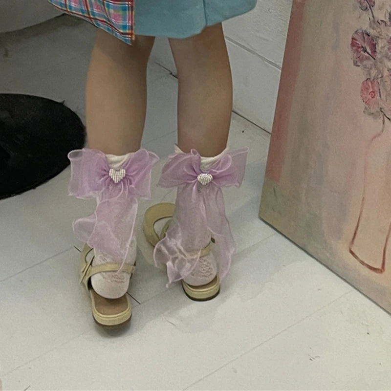 Lbsfy Lolita Style Bowknot Long Socks for Students Sweet Big Bow Tie Girls Fashion Stockings Elasticity Thin Mesh Fishnet Socks Women