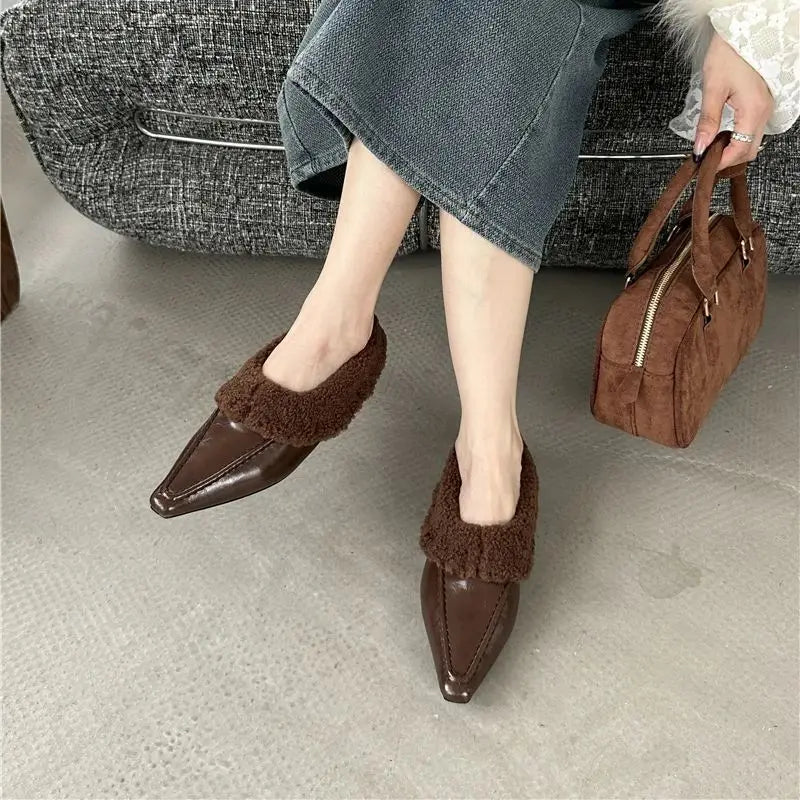 LBSFY  -  Comfortable Women Furry Flat Shoes 2024 Autumn Casual Fashion Pointed Toe Women Shoes Simple Versatile Shallow Mouth Sh