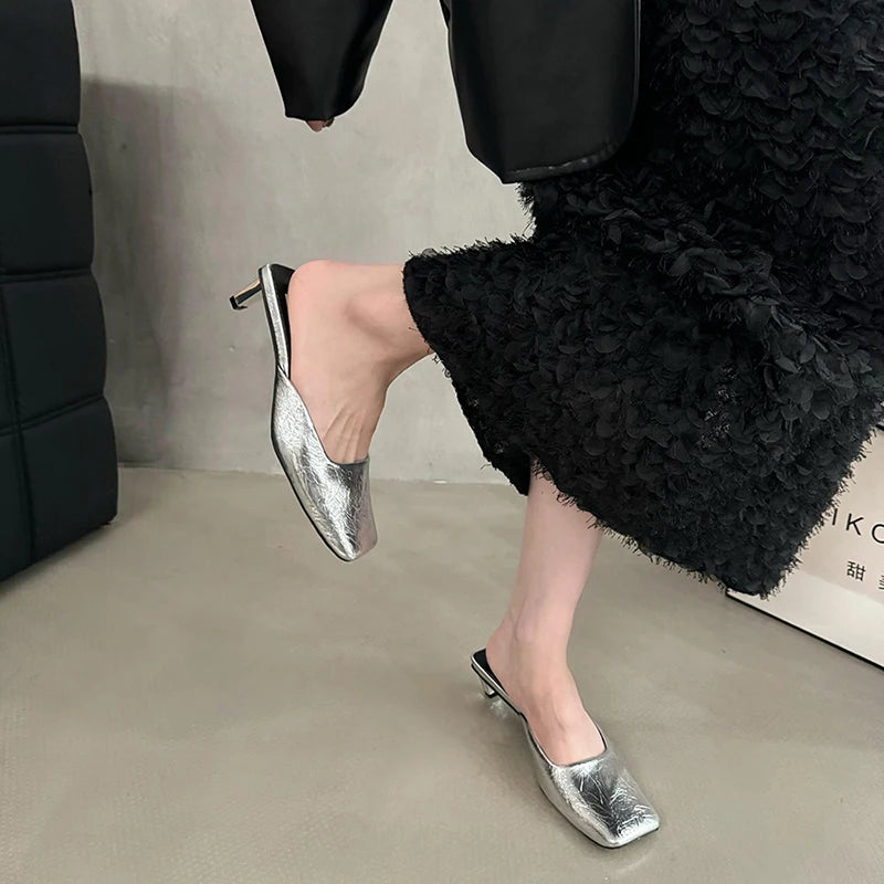 LBSFY  -  Designer Summer Women Mules Slipper Fashion Shallow Square Toe Slides Outdoor Dress Sandal Women's Pumps