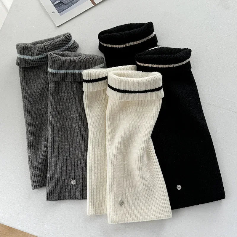 Lbsfy Metal Buckle Knitted Wool Leg Cover Socks Korea Women Calf Leggings Socks Y2K Winter Warm Foot Protector Leg Warmers Thickened