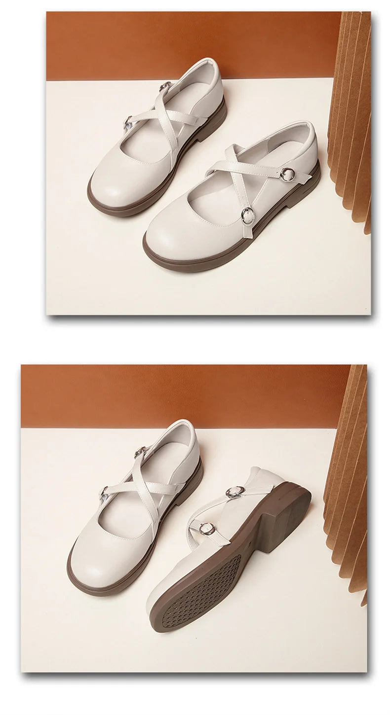 LBSFY -Spring Versatile Breathable Women Mary Jane Shoes Low Heel Buckle Strap Round Toe  Party Dance Soft Leather Single Shoes