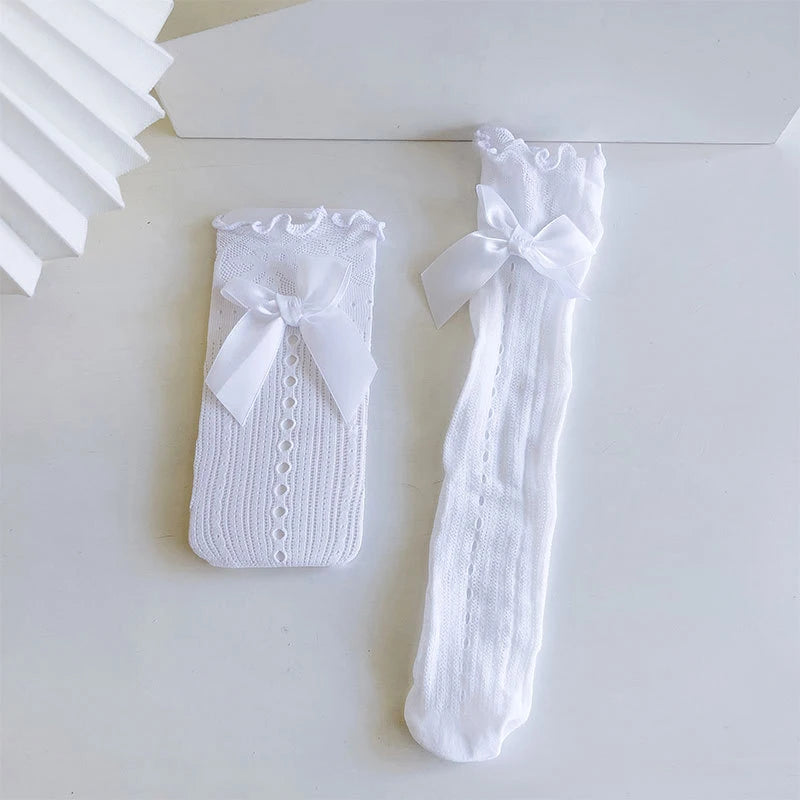 Lbsfy 3-12 Years Children's Bows Knee High Cute Sweet Socks Non-slip Lace Tulle Long Tube Socks Kids Girls Princess Socks