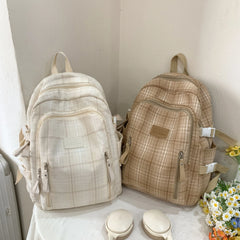 LBSFY -Casual Backpack, Trendy Brand Cotton and Linen Checkered Design School Bag, Good-Looking, Large-Capacity Lightweight Backpack for Junior High School and College Students