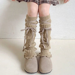 Lbsfy Autumn Winter Children Leg Warmers Lolita Lace Bowknot Knitted Socks Baby Girls Warm Foot Cover Cute Sweet Socks Long Stockings