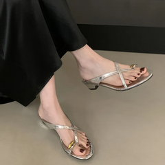 LBSFY - Brand New Women's Slippers Metal Decorations Summer Footwear Fashion Flat Sandals Set Toe Round Head Beach Shoes Mujer
