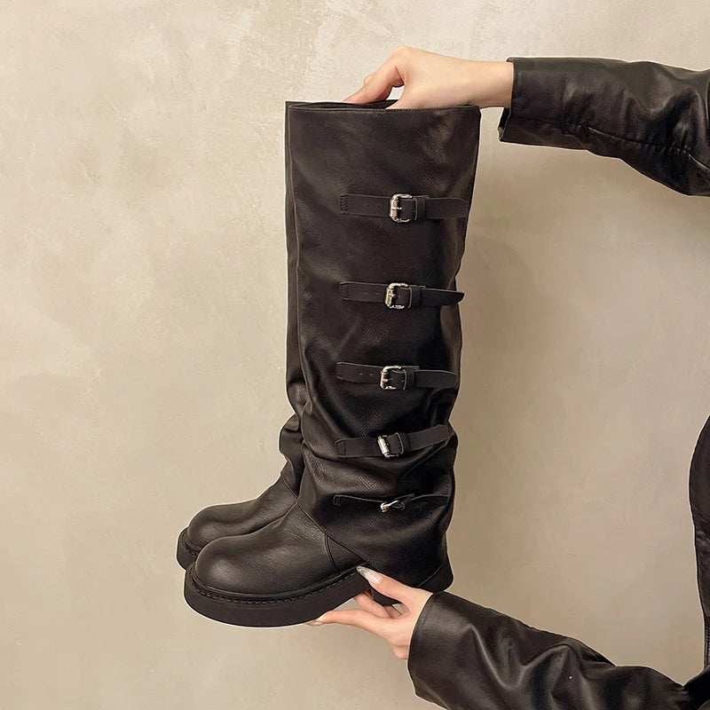 LBSFY -New Style Fashion Boots Women's Chunky Heel Mid-Calf Western Cowboy Boots Eepskin Leather Inner Material Outer Material