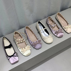 LBSFY  -  Luxury Satin Silk Ballet Shoes Woman Classic Square Toe Bowtie Elastic Band Ballerina Flats Ladies Soft Loafers Mujer