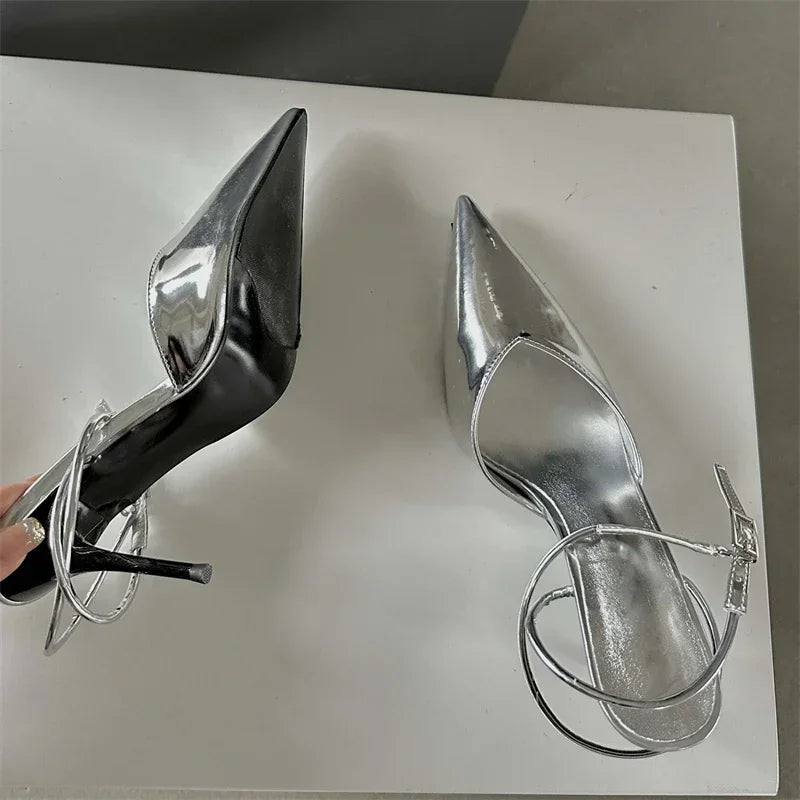 LBSFY -Spring Sexy Pointed Toe Ankle Buckle Strap Woman Pumps Sandals Elegant Thin Low Heels Slingbacks Female Mules Shoes