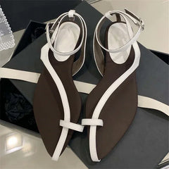 LBSFY -Summer Pointed Clip Toe Flat Heels Women Sandals Fashion Buckle Strap Casual Beach Party Flip Flops Shoes