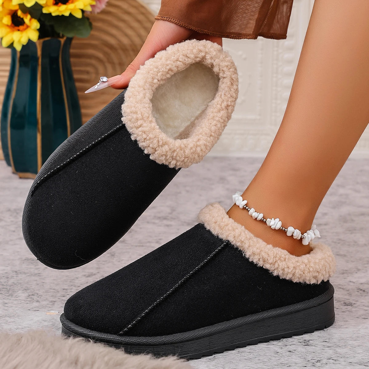 LBSFY -Fashion Women Fluffy Slippers for Autumn and Winter Indoor EVA Thick Sole Anti-Slip and Warm Unisex Slippers Winter Snow Boots