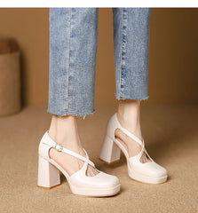 LBSFY  -  Size 34-40 Cross Strap Roman Shoes Summer Chunky Heel Strap Square Toe Women High Heeled Shoes