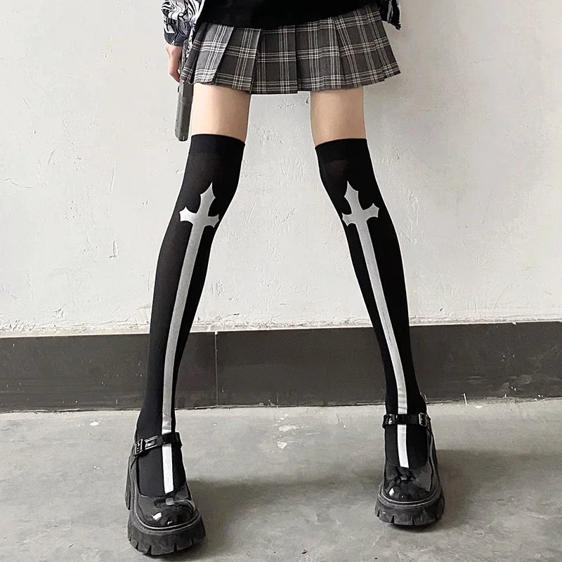 Lbsfy Skull Stockings Gloves Set Punk Women Harajuku Dark Gothic Y2K Long Socks Knee Lolita Girls High Socks Cosplay Accessories