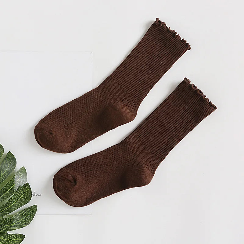 Lbsfy Japanese Retro Ruffled Cotton Socks Women Solid Color Ankle Boot Styling Harajuku Christmas Girlfriend Gift Pink Yellow Cute