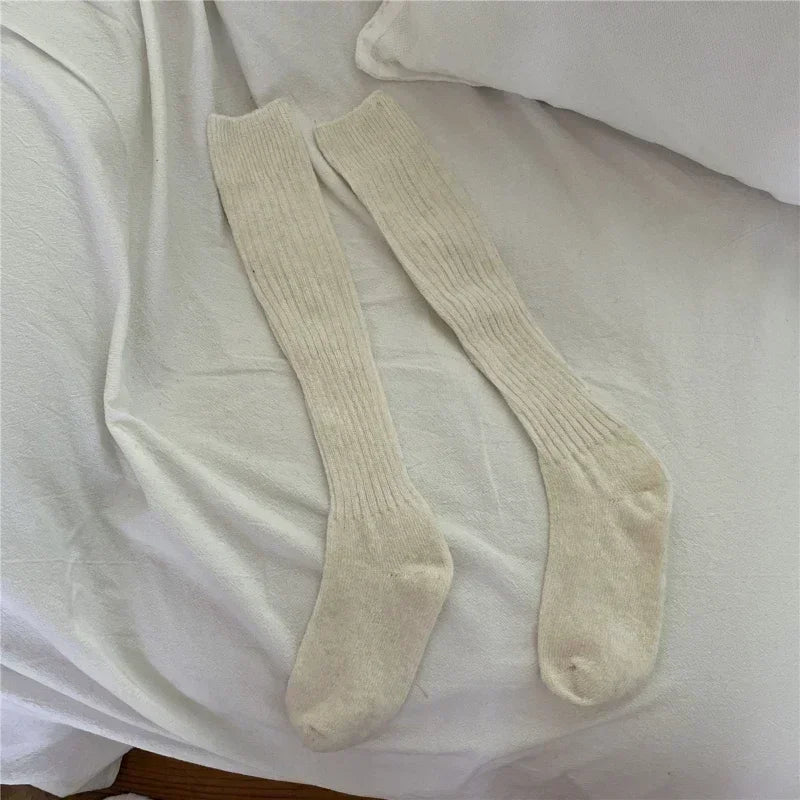 Lbsfy Wool Long Socks Cashmere Women Boot Solid Wool Thigh Stocking Skinny Casual Cotton Over Knee-High Fluffy Female Long Knee Sock