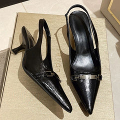 Lbsfy Mules Sandals Women Metal Decoration Pointed Low Heel Slingback Shoes Fashion Office High Heels Female Zapatos De Mujer