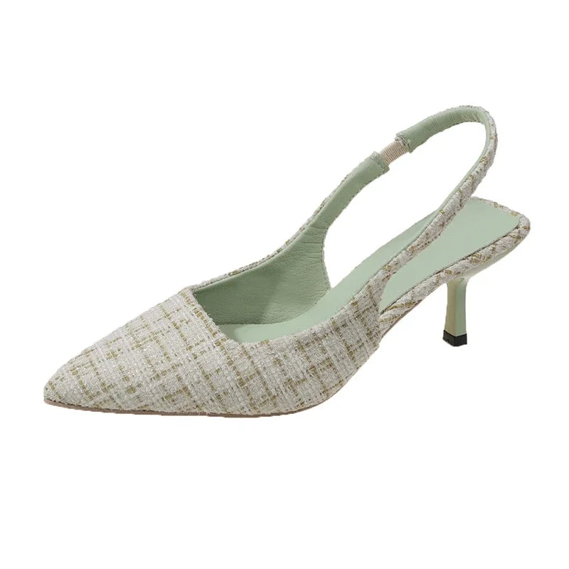 LBSFY  -Sea Salt Blue Pointed High Heel Sandals for Women Back Hollow Half Headed Single Shoes Fashion Versatile Casual Shoes