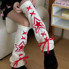 Lbsfy Streetwear Boot Cuffs Fashion Women Knitted Leg Warmers Autumn/Winter Leg Socks Female Y2K Bow Foot Covers Girls Punk Stockings
